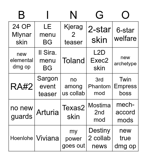 Untitled Bingo Card