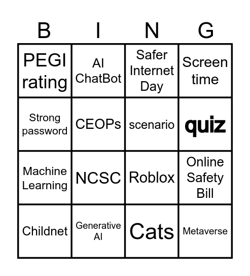 Online Safety Bingo Card