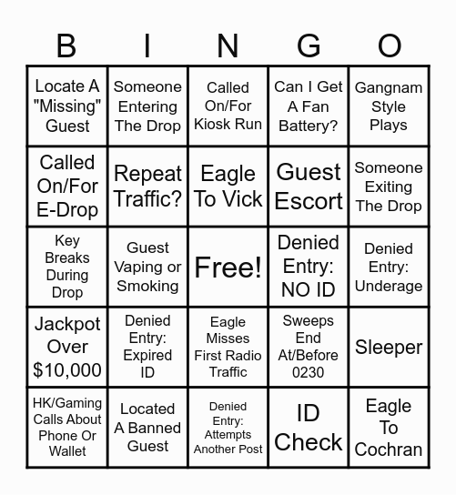 !3rd Shift Security Bingo! Bingo Card