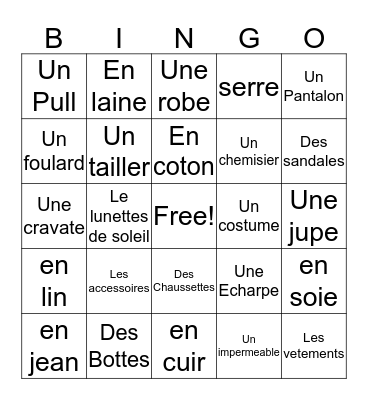 French  Bingo Card
