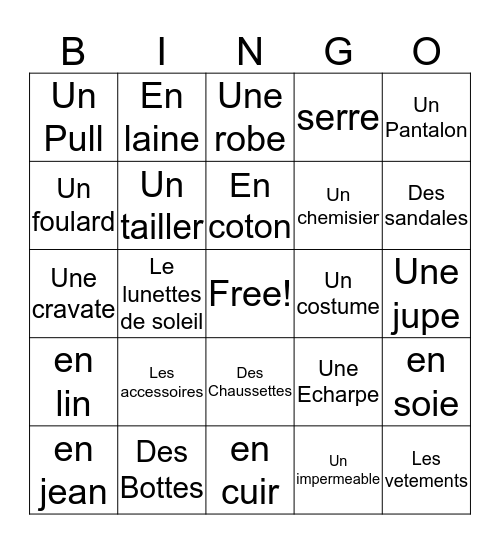 French  Bingo Card