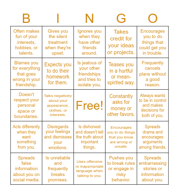 TOXIC FRIENDSHIP BINGO Card