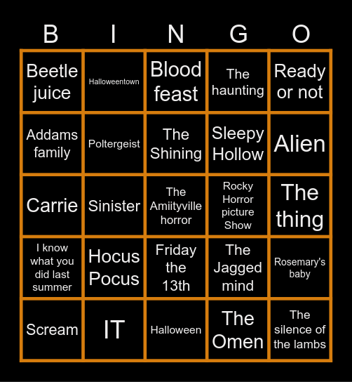 R & A 'Horror'ific Bingo Card