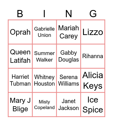 African American Women Bingo Card