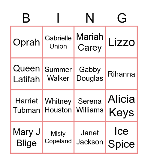 African American Women Bingo Card