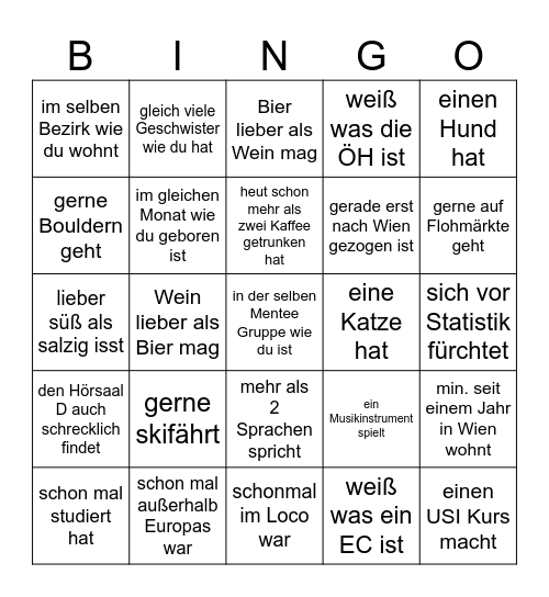 Kennenlern Bingo Card