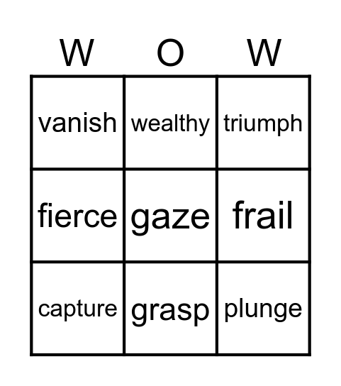 WOW Bingo Words 1-9 Bingo Card