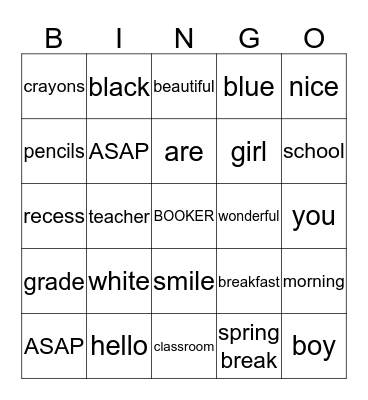 Booker Bingo Card