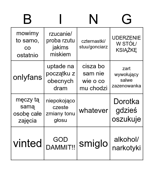 XD Bingo Card