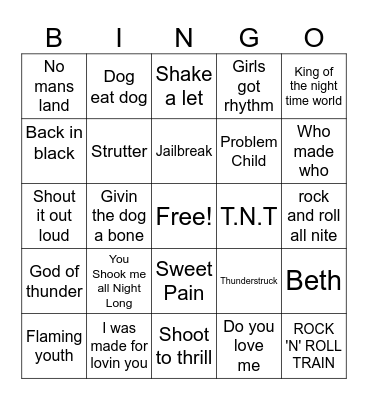ROCK N ROLL BINGO Card