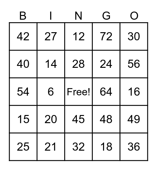 Multi Digit Multiplication Bingo Card