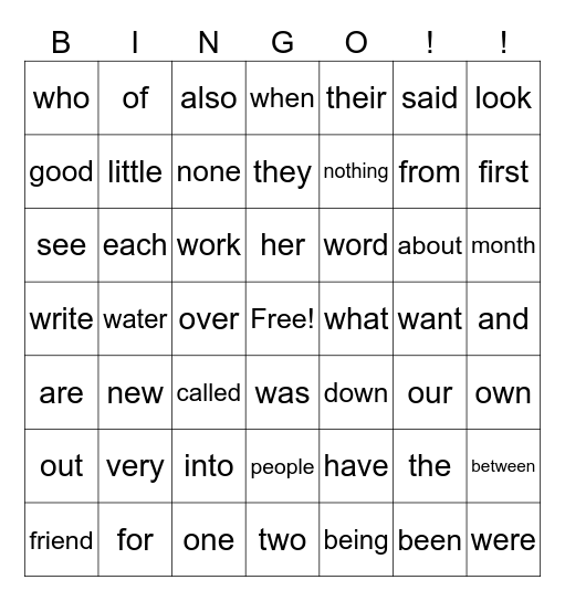 Mrs. Zech's Bingo Card