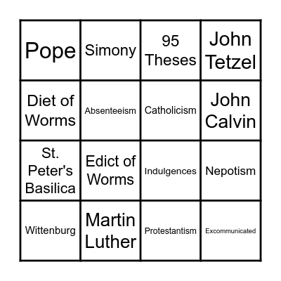 Reformation Bingo Card