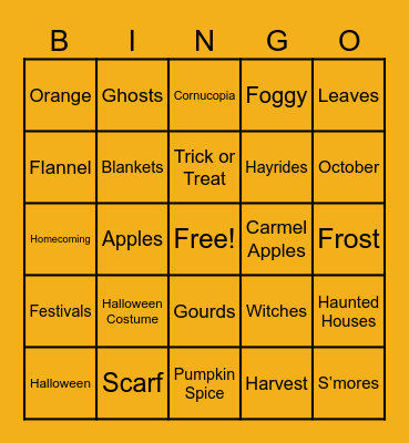 Fall Festival Fun Bingo Card