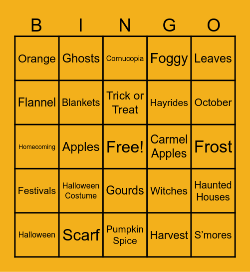 Fall Festival Fun Bingo Card