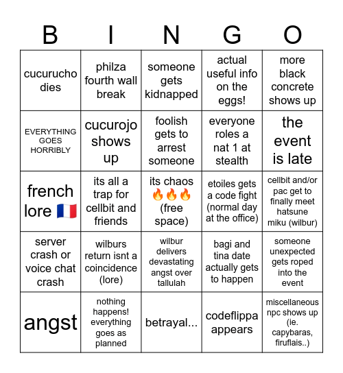 QSMP A0 Event Bingo Card