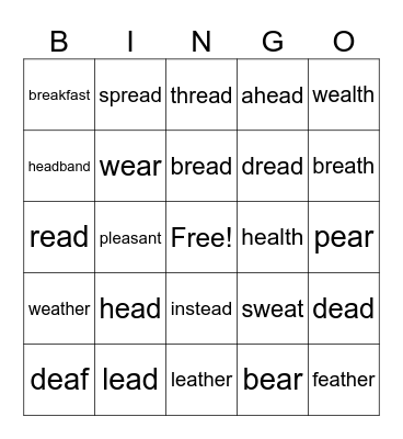 3.2 ea makes short e sound Bingo Card