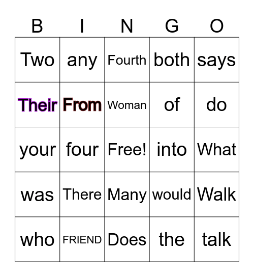 Bingo Heart Words 2nd Grade Bingo Card