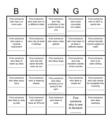 Find a Friend Bingo Card