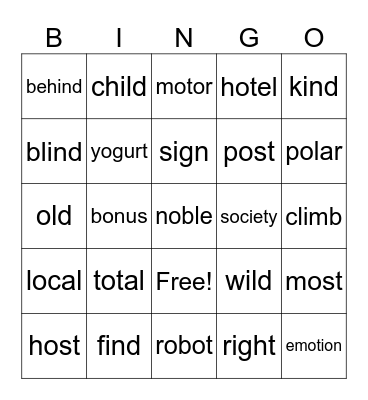 Bingo Week 7: Long I & O Bingo Card