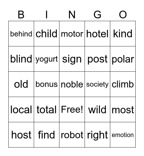 Bingo Week 7: Long I & O Bingo Card