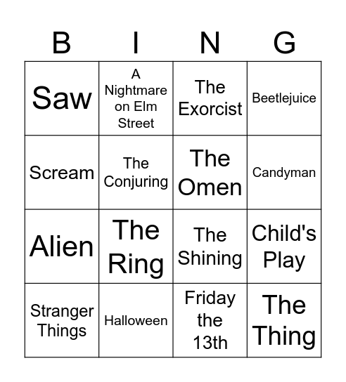 Horror Movie Bingo Card