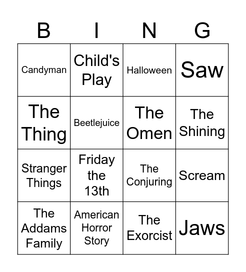 Horror Movie Bingo Card