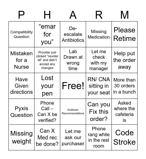Pharmacy Week Bingo 2023 - Rph inpt Bingo Card