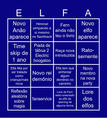 Bingo do Waifu Baiting Anime Bingo Card