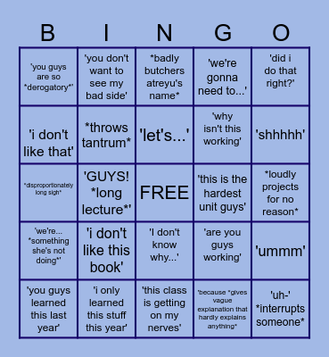 Mrs. Gorfinkel Bingo Card