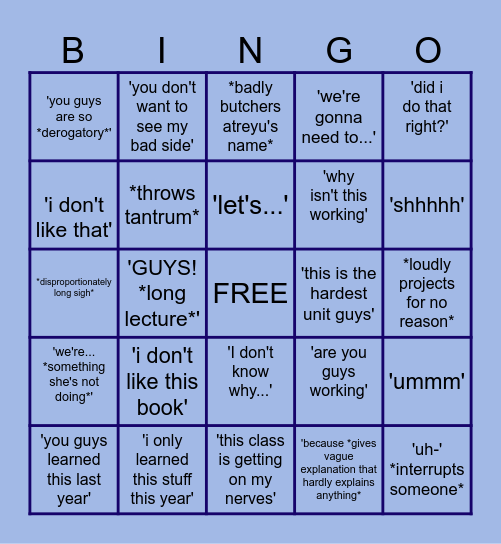 Mrs. Gorfinkel Bingo Card