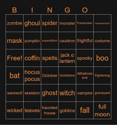 Halloween Bingo Card