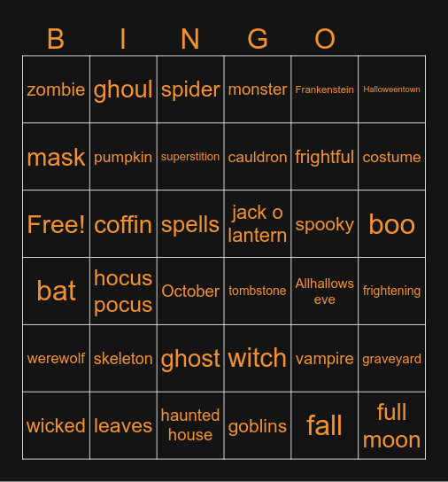 Halloween Bingo Card