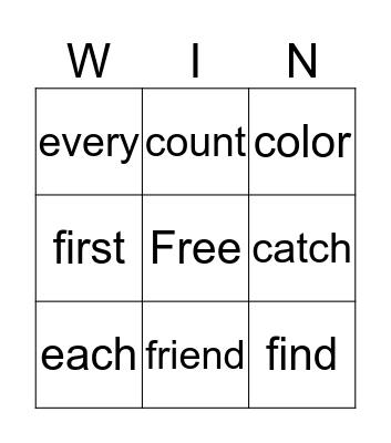 Power Words Bingo Card