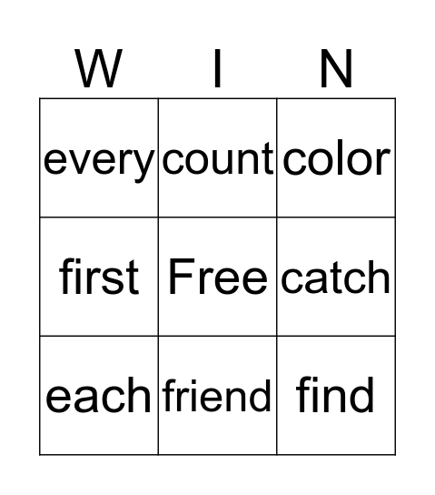 Power Words Bingo Card