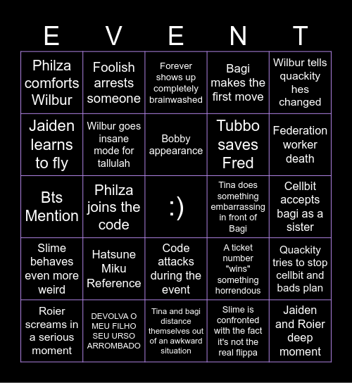 QSMP PHILZA STREAM Bingo Card