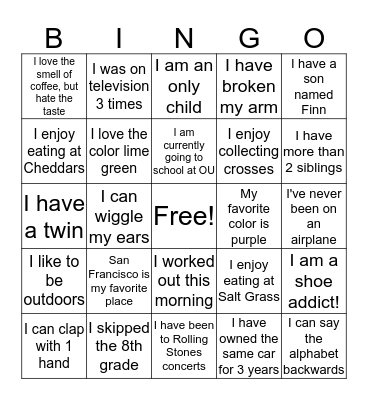 Meet and Greet Bingo Card
