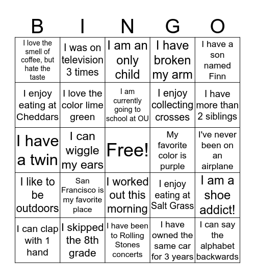 Meet and Greet Bingo Card