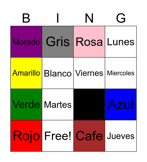 Spanish Colors Bingo Card