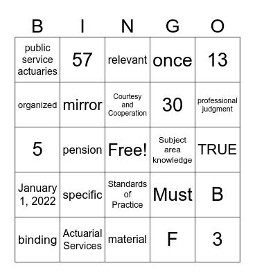 Actuarial Professionalism Bingo Card