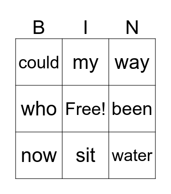 Sight Words- Number Bingo Card