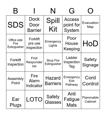 Safety Review Bingo Card
