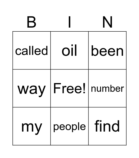 Sight Words- Number Bingo Card