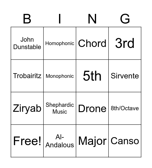 Medieval Music Bing(o) Bingo Card