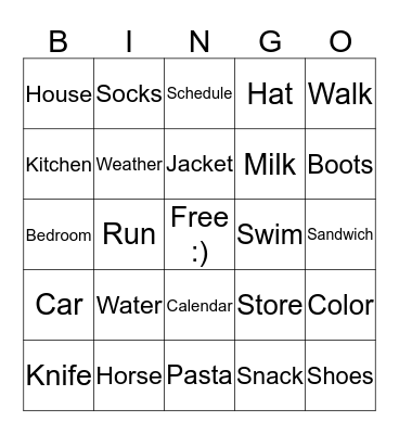 Win's Sight Words Bingo Card
