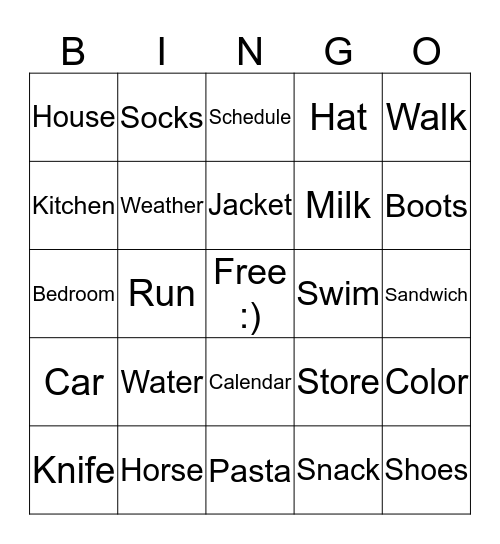 Win's Sight Words Bingo Card