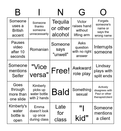 Monday Bingo Card