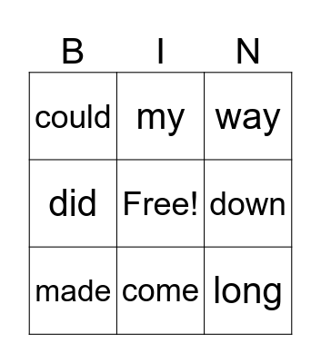 Sight Words- Week 4 Bingo Card