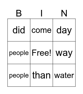 Sight Words- Week 4 Bingo Card