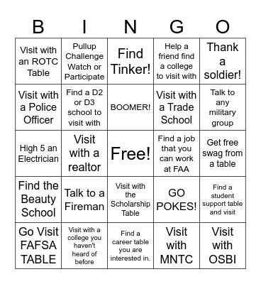 College and Career Fair Bingo! Bingo Card